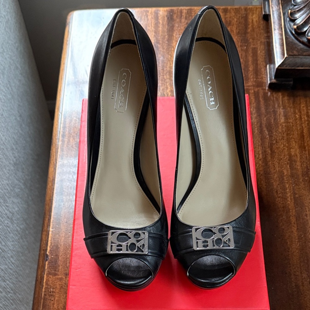 Coach Black Peep-Toe Heels